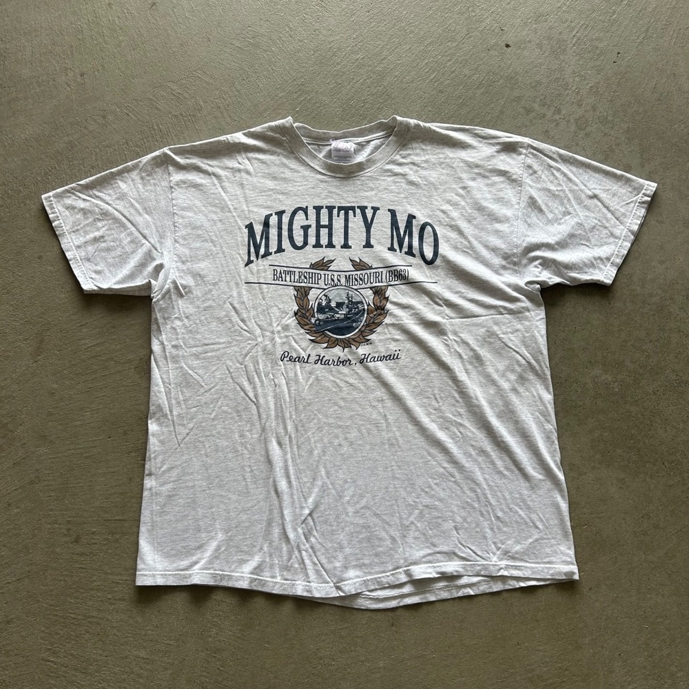 Vintage 90s Mighty Mo BB63 Shirt Size XXL Battleship USS Missouri Peral Harbor
